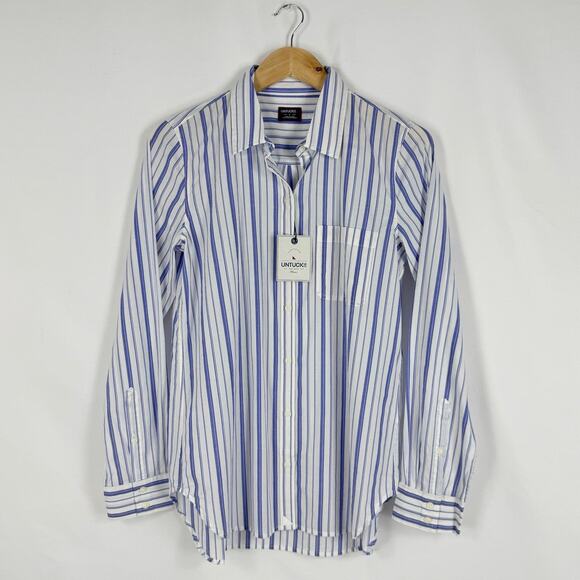 Untuckit Women's Pinot Perse Stripe Button Down Shirt Size 0 Blue White - Picture 1 of 11